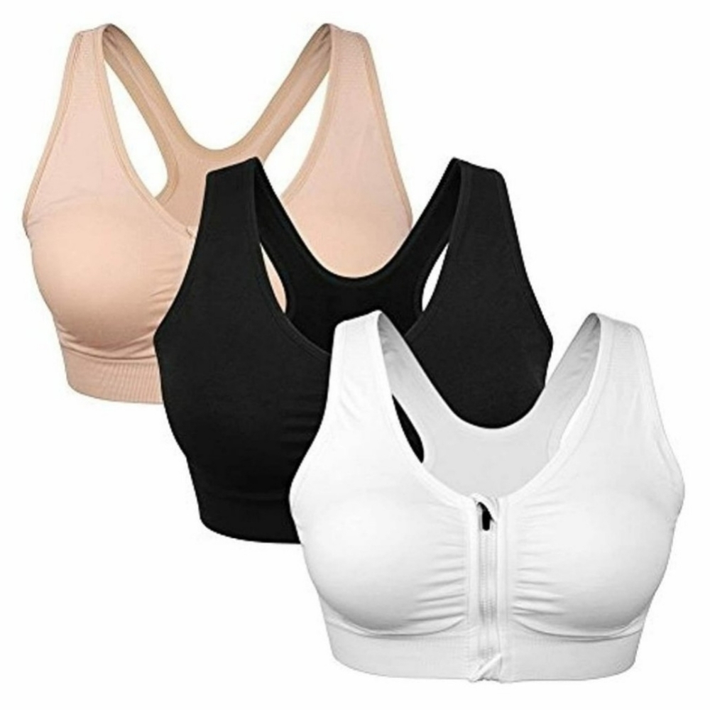Women's Zip Front Sports Bra Wireless Post-Surgery Bra Active Yoga Sports Bras